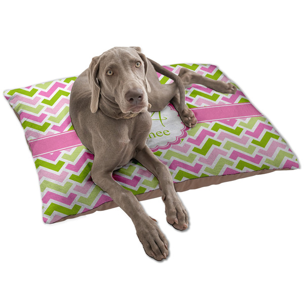 Custom Pink & Green Geometric Dog Bed - Large w/ Name and Initial