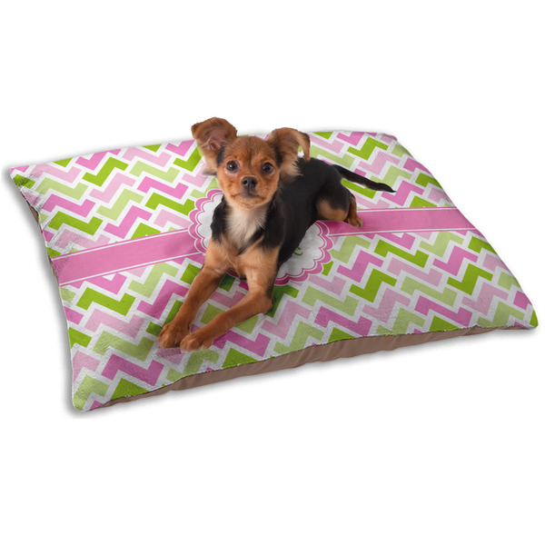 Custom Pink & Green Geometric Dog Bed - Small w/ Name and Initial