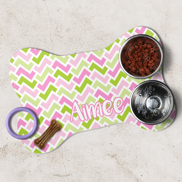 Pink & Green Geometric Dog Bone Shaped Mat Lifestyle
