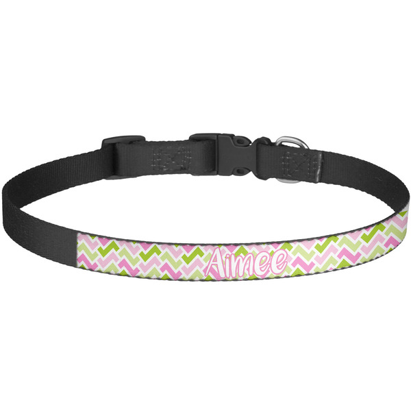 Custom Pink & Green Geometric Dog Collar - Large (Personalized)