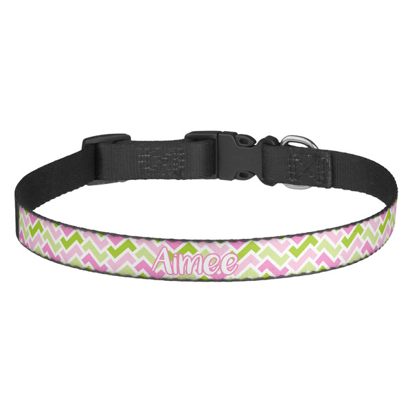 Custom Pink & Green Geometric Dog Collar - Medium (Personalized)