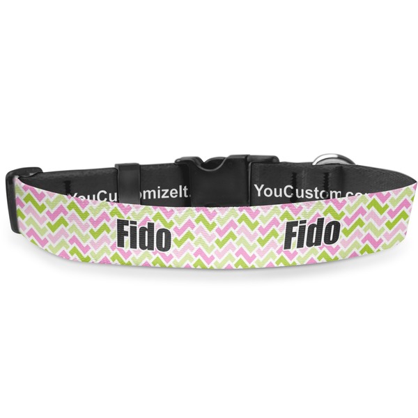 Custom Pink & Green Geometric Deluxe Dog Collar - Small (8.5" to 12.5") (Personalized)