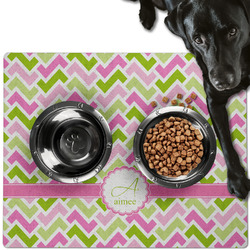 Pink & Green Geometric Dog Food Mat - Large w/ Name and Initial