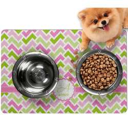 Pink & Green Geometric Dog Food Mat - Small w/ Name and Initial
