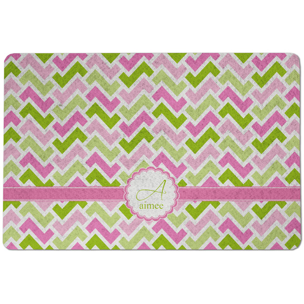 Custom Pink & Green Geometric Dog Food Mat w/ Name and Initial