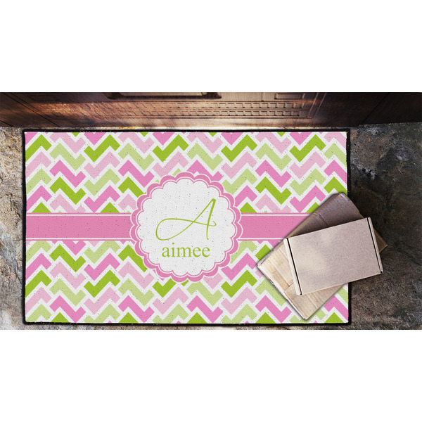 Pink & Green Geometric Door Mat - LIFESTYLE (Lrg)