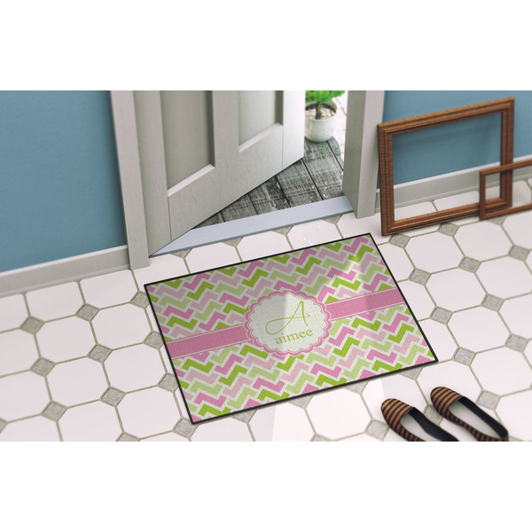 Pink & Green Geometric Door Mat Lifestyle