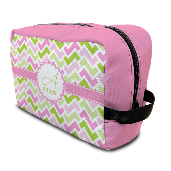 Custom Pink & Green Geometric Toiletry Bag / Dopp Kit (Personalized)