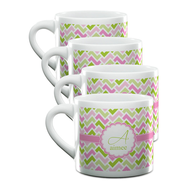 Custom Pink & Green Geometric Double Shot Espresso Cups - Set of 4 (Personalized)