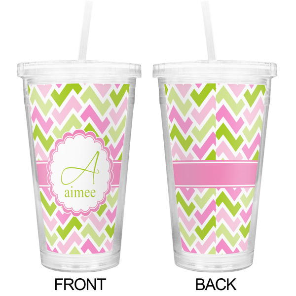 Pink & Green Geometric Double Wall Tumbler with Straw - Approval