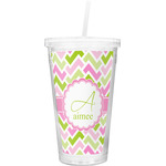 Pink & Green Geometric Double Wall Tumbler with Straw (Personalized)