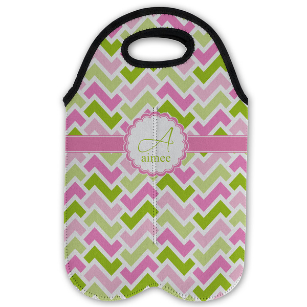 Pink & Green Geometric Double Wine Tote - Flat (new)