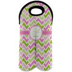 Pink & Green Geometric Wine Tote Bag (2 Bottles) (Personalized)