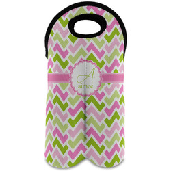 Pink & Green Geometric Wine Tote Bag (2 Bottles) (Personalized)