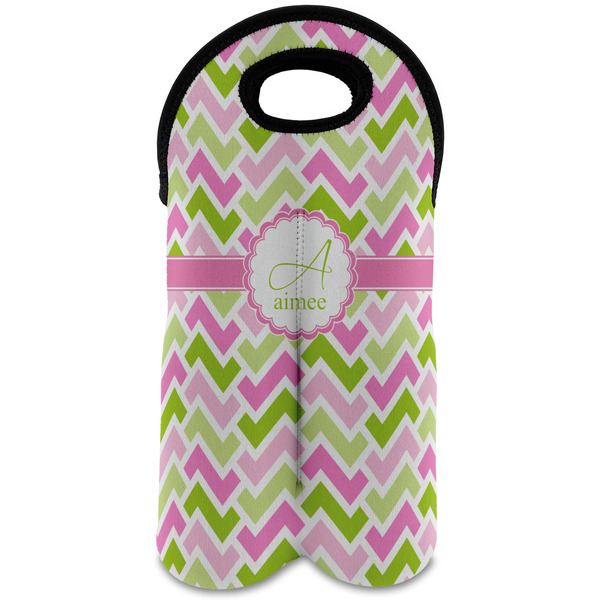 Custom Pink & Green Geometric Wine Tote Bag (2 Bottles) (Personalized)