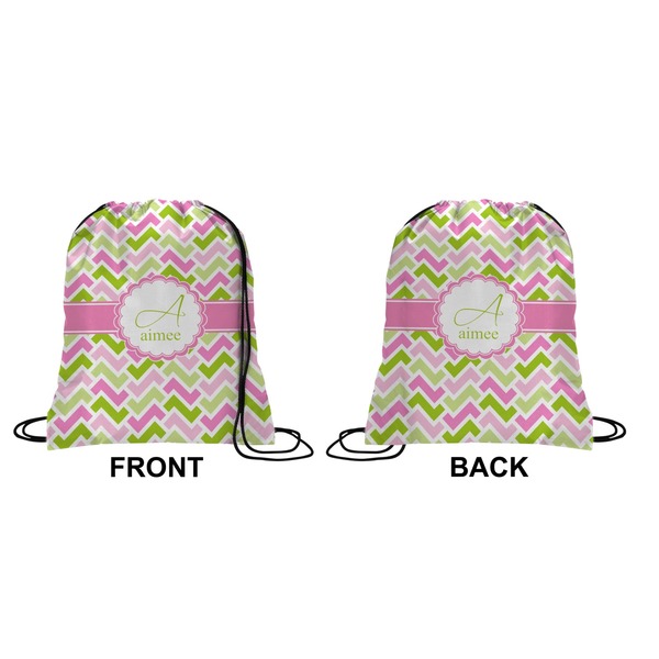 Pink & Green Geometric Drawstring Backpack Front & Back Small