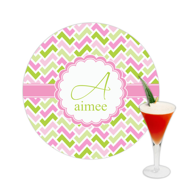 Custom Pink & Green Geometric Printed Drink Topper -  2.5" (Personalized)