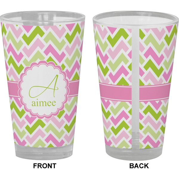 Pink & Green Geometric Pint Glass - Full Color - Front & Back Views