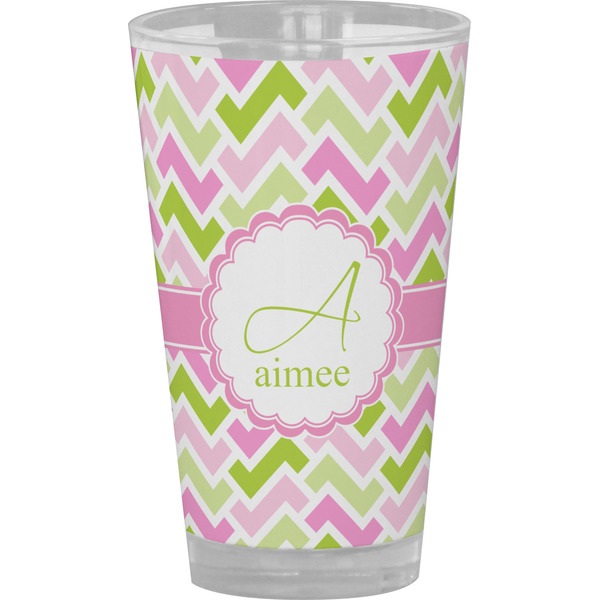 Custom Pink & Green Geometric Pint Glass - Full Color (Personalized)