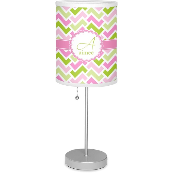 Custom Pink & Green Geometric 7" Drum Lamp with Shade Linen (Personalized)