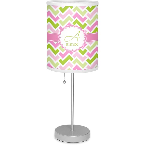 Custom Pink & Green Geometric Lamp with Drum Shade (Personalized)
