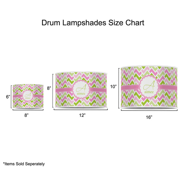 Pink & Green Geometric Drum Lampshades - Sizing Chart