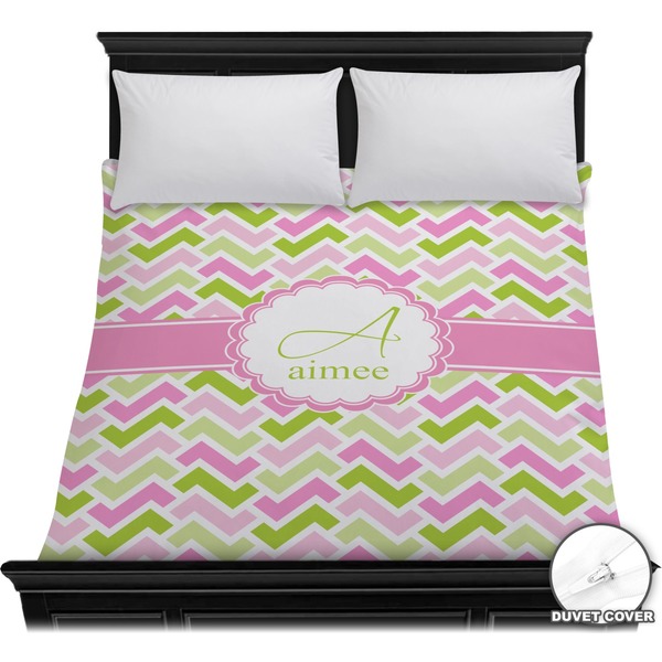 Custom Pink & Green Geometric Duvet Cover - Full / Queen (Personalized)