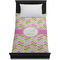 Pink & Green Geometric Duvet Cover - Twin - On Bed - No Prop