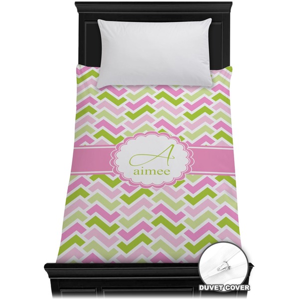 Custom Pink & Green Geometric Duvet Cover - Twin (Personalized)