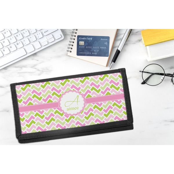 Pink & Green Geometric DyeTrans Checkbook Cover - LIFESTYLE