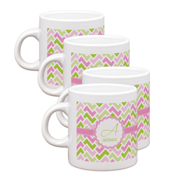 Custom Pink & Green Geometric Single Shot Espresso Cups - Set of 4 (Personalized)