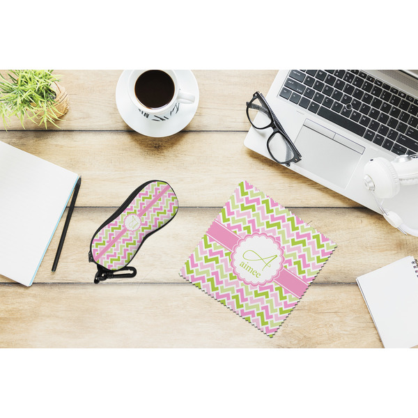 Pink & Green Geometric Eyeglass Case and Cloth Set - LIFESTYLE