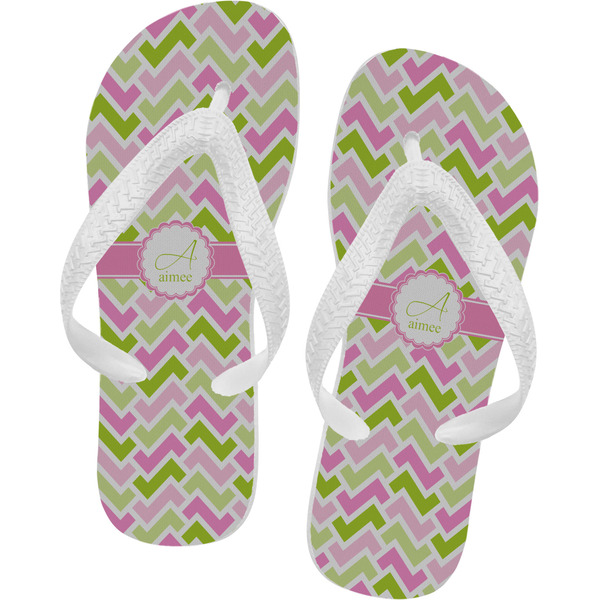 Custom Pink & Green Geometric Flip Flops (Personalized)