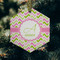 Pink & Green Geometric Frosted Glass Ornament - Hexagon (Lifestyle)