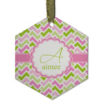 Pink & Green Geometric Flat Glass Ornament - Hexagon w/ Name and Initial