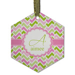 Pink & Green Geometric Flat Glass Ornament - Hexagon w/ Name and Initial