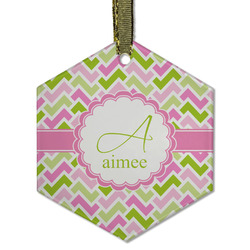 Pink & Green Geometric Flat Glass Ornament - Hexagon w/ Name and Initial