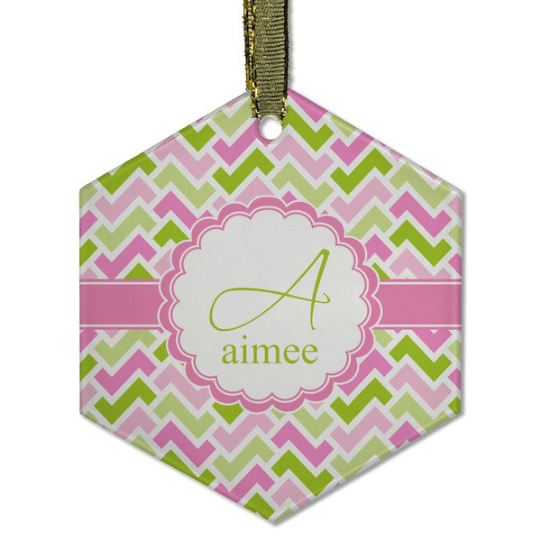 Pink & Green Geometric Frosted Glass Ornament - Hexagon