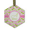 Pink & Green Geometric Flat Glass Ornament - Hexagon w/ Name and Initial