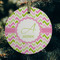 Pink & Green Geometric Frosted Glass Ornament - Round (Lifestyle)