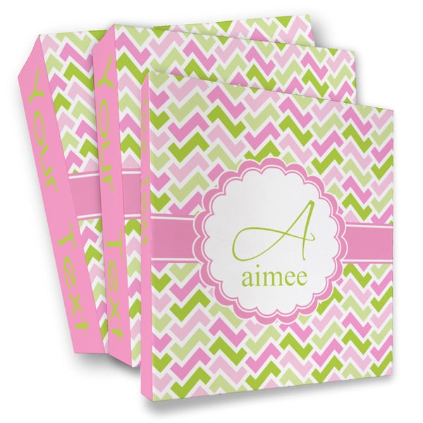 Custom Pink & Green Geometric 3 Ring Binder - Full Wrap (Personalized)