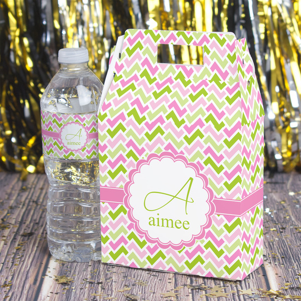 Pink & Green Geometric Gable Favor Box - In Context