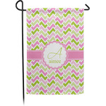 Pink & Green Geometric Small Garden Flag - Single Sided w/ Name and Initial