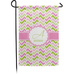 Pink & Green Geometric Small Garden Flag - Double Sided w/ Name and Initial