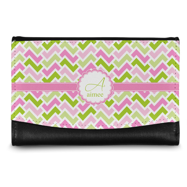 Custom Pink & Green Geometric Genuine Leather Women's Wallet - Small (Personalized)