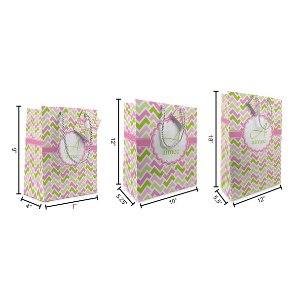 Pink & Green Geometric Gift Bags - All Sizes - Dimensions