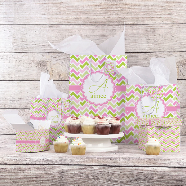 Pink & Green Geometric Gift Bags - In Context
