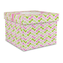 Pink & Green Geometric Gift Box with Lid - Canvas Wrapped - Large (Personalized)