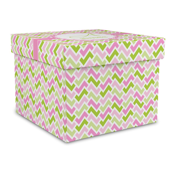 Custom Pink & Green Geometric Gift Box with Lid - Canvas Wrapped - Large (Personalized)