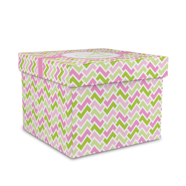 Custom Pink & Green Geometric Gift Box with Lid - Canvas Wrapped - Medium (Personalized)